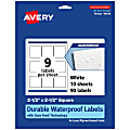Avery® Waterproof Permanent Labels With Sure Feed®, 94104-WMF10, Square, 2-1/2" x 2-1/2", White, Pack Of 90