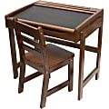 Lipper Child's Chalkboard Desk & Chair, 2-Piece Set, Walnut Finish - 24.8" x 18" x 22" Desk, 11.8" x 13" x 23.5" Chair - Material: Beechwood, Pine Wood, Medium Density Fiberboard (MDF) - Finish: Walnut