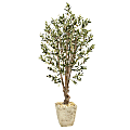 Nearly Natural Olive Tree 60”H Artificial Plant With Planter, 60”H x 11”W x 11”D, Green/Country White