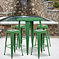 Flash Furniture Commercial-Grade Round Metal Indoor-Outdoor Bar Table Set With 4 Square-Seat Backless Stools, 41"H x 30"W x 30"D, Green 1 thumbnail image