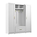 Bush Furniture Hampton Heights Full Entryway Storage Set With Hall Tree, Shoe Bench With Drawer And Cabinet, White, Standard Delivery