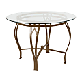 Flash Furniture Round Glass Dining Table With Bowed Frame, 29-1/2"H x 42"W x 42"D, Clear/Matte Gold
