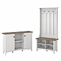 Bush Furniture Salinas Entryway Storage Set with Hall Tree/Shoe Bench and Accent Cabinet, Shiplap Gray/Pure White, Standard Delivery 1 thumbnail image