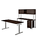 Bush Business Furniture 400 Series Height Adjustable Standing Desk with Credenza, Hutch and Storage, Mocha Cherry, Standard Delivery