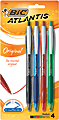 BIC® Atlantis™ Retractable Ballpoint Pens, Medium Point, 1.0 mm, Clear Barrel, Assorted Ink Colors, Pack Of 4