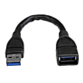 StarTech.com 6in Black USB 3.0 Extension Adapter Cable A to A - M/F - 6" USB Data Transfer Cable for Flash Drive, Notebook, Desktop Computer - First End: 1 x Type A Male USB - Second End: 1 x Type A Female USB - Extension Cable - Shielding