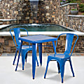 Flash Furniture Square Metal Indoor-Outdoor Table Set With 2 Stack Chairs, 29"H x 27-3/4"W x 27-3/4"D, Blue