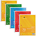 Sparco™ Wire-Bound Notebooks, 8" x 10.5", College Ruled, 70 Sheets, Assorted, Pack Of 5