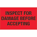 Tape Logic® Preprinted Special Handling Labels, DL1219, Inspect For Damage Before Accepting, Rectangle, 3" x 5", Fluorescent Red, Roll Of 500