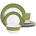 Martha Stewart Gold Rimmed 12-Piece Fine Ceramic Dinnerware Set, Green 1 thumbnail image