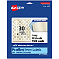 Avery® Pearlized Permanent Labels With Sure Feed®, 94505-PIP50, Round, 1-1/4" Diameter, Ivory, Pack Of 1,500 Labels