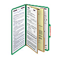 Smead® Pressboard Classification Folder With SafeSHIELD Fastener, 2 Dividers, Legal Size, 100% Recycled, Green