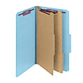 Smead® Pressboard Classification Folder With SafeSHIELD Fastener, 2 Dividers, Legal Size, 100% Recycled, Blue