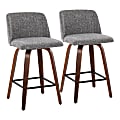 LumiSource Toriano Mid-Century Modern Counter Stools, Black/Gray Noise, Set Of 2 Stools