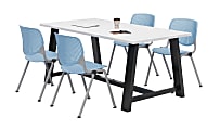 KFI Studios Midtown Table With 4 Stacking Chairs, Designer White/Sky Blue
