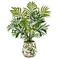 Nearly Natural Mini Areca Palm 18”H Artificial Plant With Vase, 18”H x 18”W x 13”D, Green/White