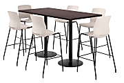 KFI Studios Proof Bistro Rectangle Pedestal Table With 6 Imme Barstools, 43-1/2"H x 72"W x 36"D, Cafelle/Black/Moonbeam Stools