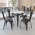 Flash Furniture Square Metal Indoor-Outdoor Table Set With 2 Stack Chairs, 29"H x 27-3/4"W x 27-3/4"D, Black