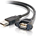 C2G 2ft Panel-Mount USB 2.0 A Male to A Female Cable - Type A Male USB - Type A Female USB - 2ft - Black 1 thumbnail image