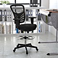 Flash Furniture Mid-Back Mesh Ergonomic Drafting Chair with Adjustable Chrome Foot Ring, Adjustable Arms, Black