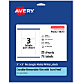 Avery® Durable Removable Labels With Sure Feed®, 94213-DRF25, Rectangle, 3" x 5", White, Pack Of 75