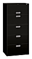 HON® Brigade® 600 36"W Lateral 5-Drawer File Cabinet, Metal, Black