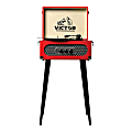 Victor Andover VWRP-3200 Dual-Bluetooth Belt-Drive 5-In-1 Suitcase-Style Record Player With FM Radio And Legs, 35.7"H x 15.8"W x 13"D, Red 1 thumbnail image