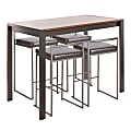LumiSource Fuji Industrial Counter-Height Dining Table With 4 Stools, Antique Metal/Walnut/Brown