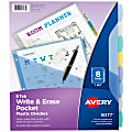 Avery® Write & Erase Pocket Plastic Dividers For 3 Ring Binders, 9-1/4" x 11-1/4", 8-Tab Set, Multicolor, 1 Set