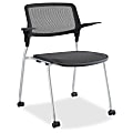 Lorell Fixed Arms Stackable Guest Chairs - Black Seat - Black Back - Metal Powder Coated Frame - Four-legged Base - 24.5" Width x 23.5" Depth x 32.5" Height