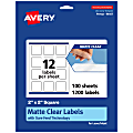 Avery® Permanent Labels With Sure Feed®, 94107-CMF100, Square, 2" x 2", Matte Clear, Pack Of 1,200