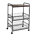 Honey Can Do 3-Tier Rolling Cart, 43-3/4” x 14-15/16”, Black