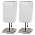Simple Designs Petite Stick Lamps With USB Charging Port, White Shade/Brushed Nickel Base, Set Of 2 Lamps 1 thumbnail image