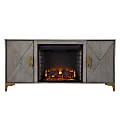 SEI Furniture Lantara Electric Fireplace, 26-1/2”H x 56”W x 16-3/4”D, Graywash/Gold