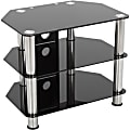 AVF SDC600CM-A: Classic - Corner Glass TV Stand with Cable Mangement - Up to 32" Screen Support - 165.35 lb Load Capacity - 3 x Shelf(ves) - 19.7" Height x 23.6" Width x 15.7" Depth - Tempered Glass, Stainless Steel - Black, Chrome