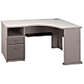 Bush Business Furniture Office Advantage 60"W Corner Desk With 2 Drawer Pedestal, Pewter, Standard Delivery