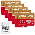 Dane-Elec Gigastone 4K Class10 U3 A2 V30 Camera Pro MicroSDXC Cards, 64GB, Pack Of 5 Cards