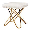 Baxton Studio Glam And Luxe Faux Fur Ottoman, White/Gold