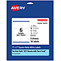 Avery® Durable Removable Labels With Sure Feed®, 94101-DRF3, Square, 3" x 3", White, Pack Of 18