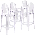 Flash Furniture Ghost Bar Stools With Oval Backs, Transparent Crystal, Set Of 4 Stools