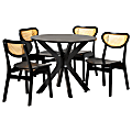 Baxton Studio Giuliana Mid-Century Modern Finished Wood/Rattan 5-Piece Dining Set, 30"H x 34-5/16"W x 34-5/16"D, Dark Brown/Light Brown 1 thumbnail image