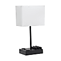Simple Designs Multi-Use Table Lamp with 2 USB Ports and Charging Outlet, 15-5/16"H, White/Black