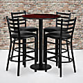 Flash Furniture Round Table And 4 Ladder-Back Bar Stools, 42”H x 30”W x 30”D, Mahogany/Black