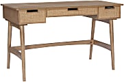Linon Marley 51"W 3-Drawer Rattan Desk, Natural