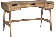 Linon Marley 51"W 3-Drawer Rattan Writing Desk, Natural