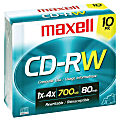 Maxell® CD-RW Rewritable Media With Jewel Cases, 700MB/80 Minutes, Pack Of 10