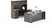 Boss Office Products Holland Series Executive U-Shaped Desk With File Storage Pedestal And Hutch, Driftwood
