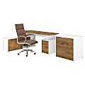 Bush Business Furniture Jamestown 72"W L-Shaped Desk With Lateral File Cabinet And High-Back Office Chair, Fresh Walnut/White, Premium Installation