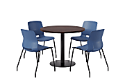 KFI Studios Midtown Pedestal Round Table Set With Armless Chairs, 31-3/4”H x 22”W x 19-3/4”D, Cafelle Top/Black Base/Navy Chairs, 840031939999 1 thumbnail image
