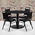 Flash Furniture Round Laminate Table Set With Round Base And 4 Trapezoidal-Back Banquet Chairs, 30"H x 36"W x 36"D, Black 1 thumbnail image